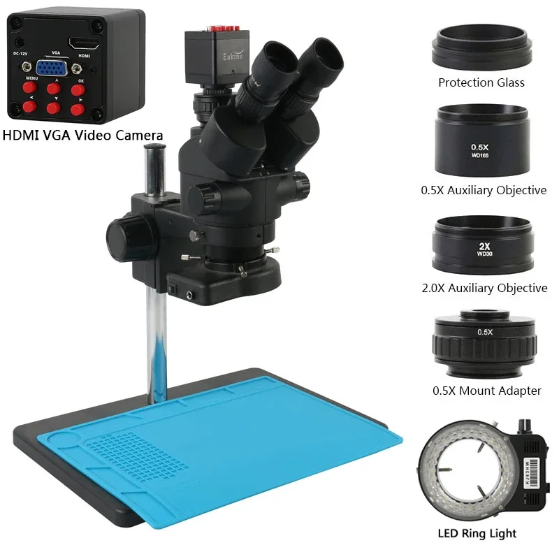 Trinocular Stereo Microscope 7X-45X - 1080P 2K 4K VGA HDMI Typ-C