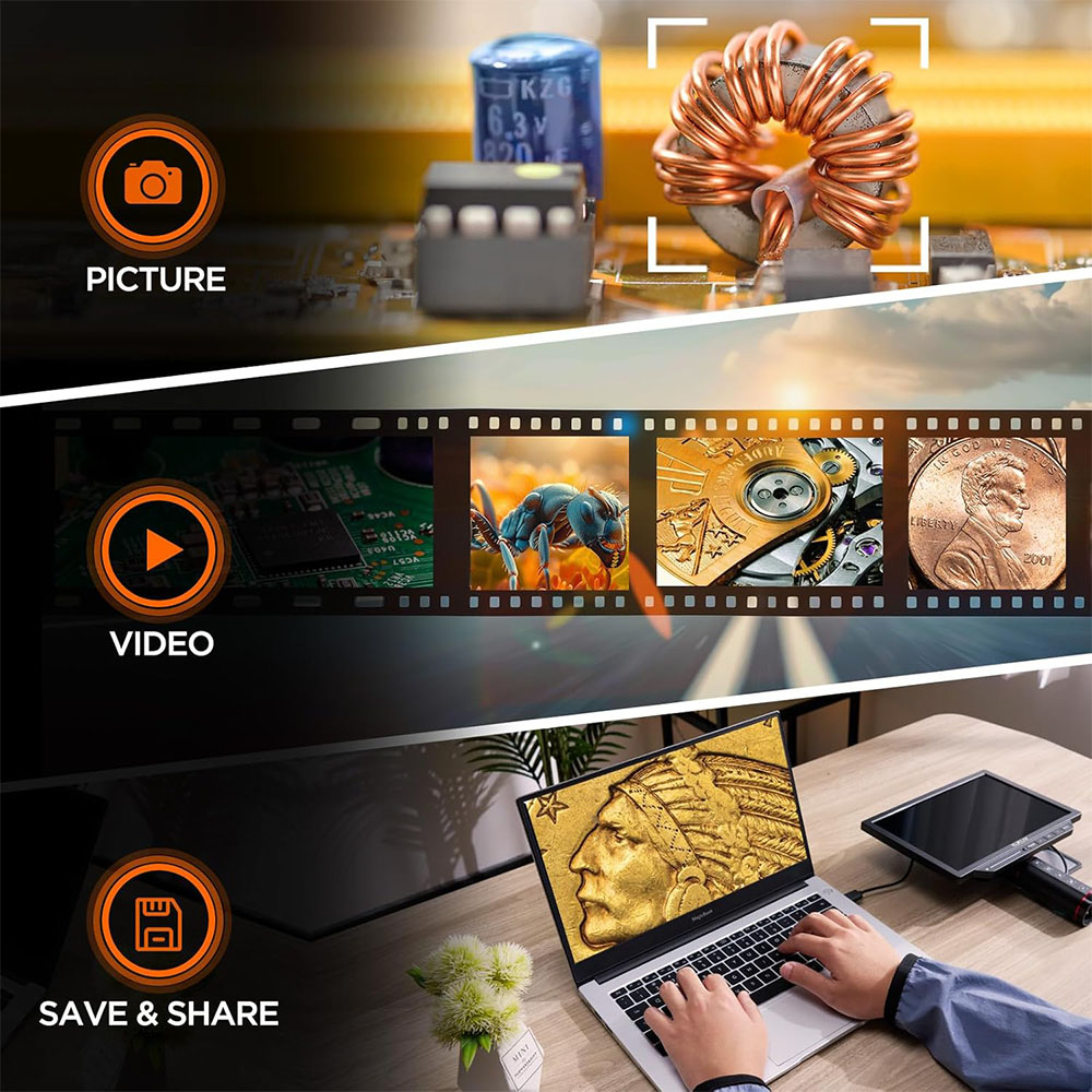 Digital Microscope 4K Hdmi 2000X - Elikliv EM4K-AF Flex 10,1'' Autofokus-Digitalmikroskop mit