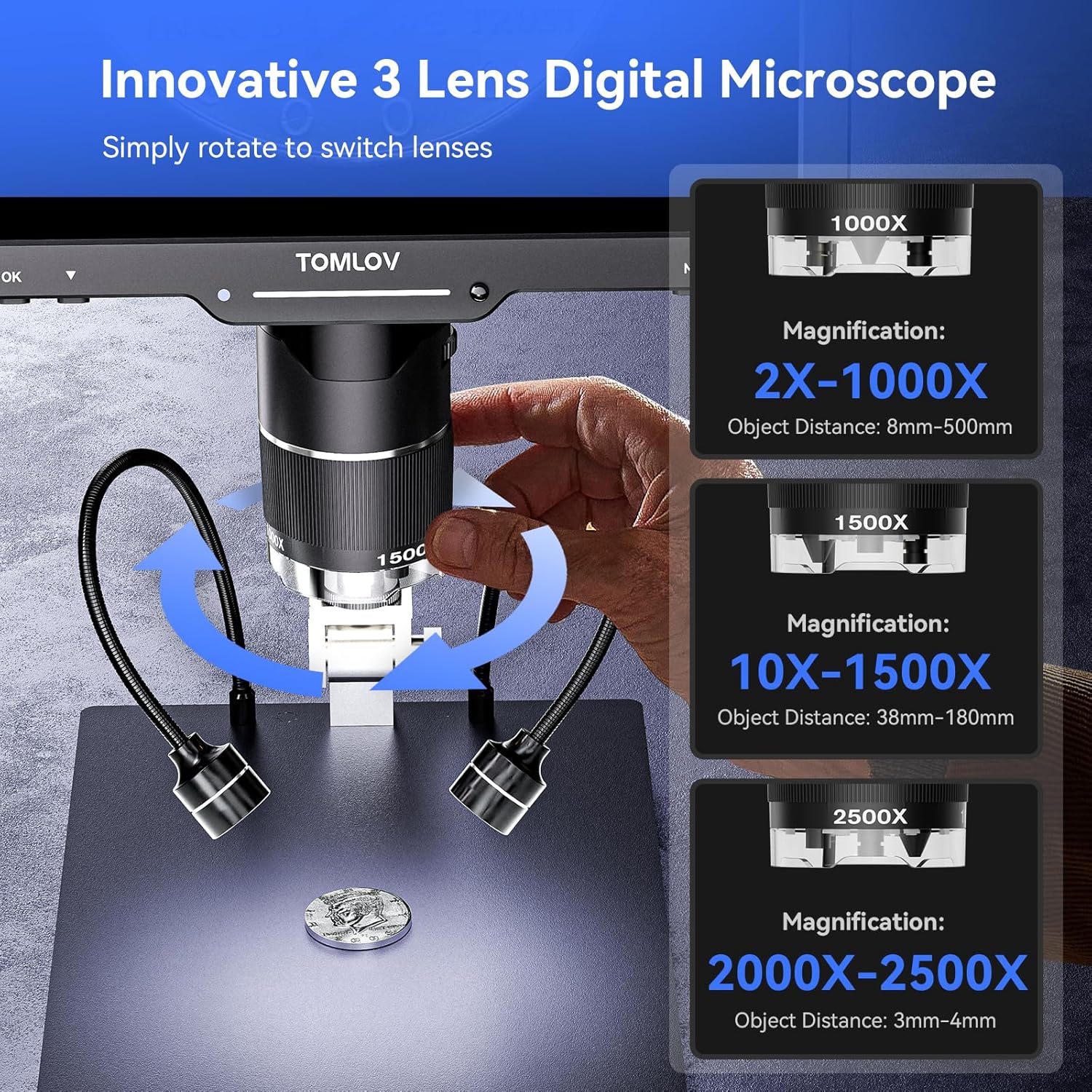 TOMLOV 3-Linsen-Digitalmikrosk – Metallurgical Microscope Inverted Bewertung und Preis