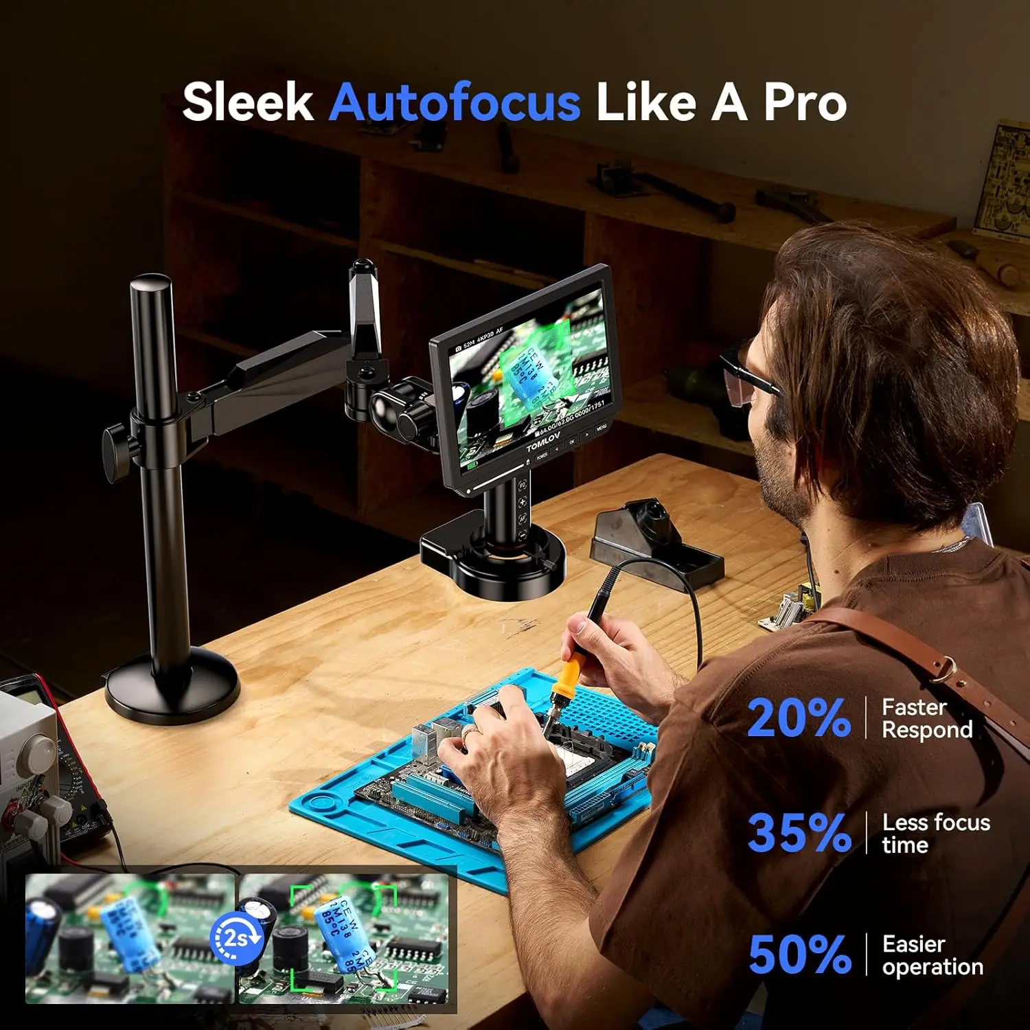 TOMLOV TM4K-AF Flex Arm Autofo – Digital Microscope 4K Hdmi 2000X Bewertung und Preis